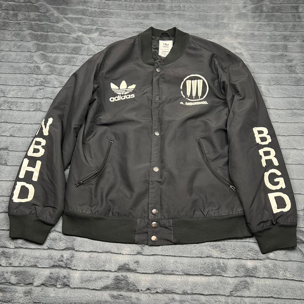 Adidas Neighborhood Tokyo Bomber Jacket Mens Medium Black Graphic Snap Front
